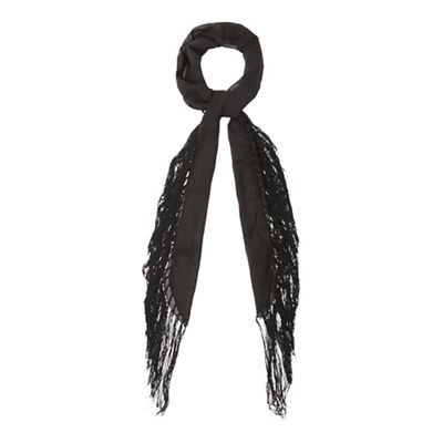Black skinny tasselled trim scarf